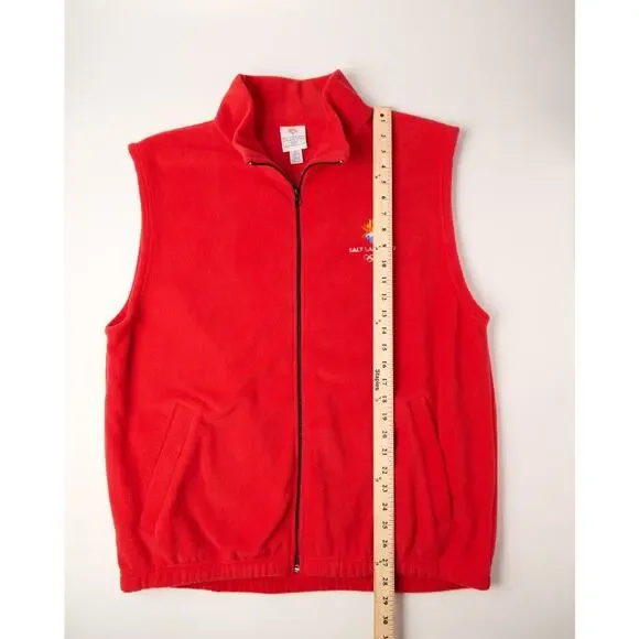 Vintage Salt Lake 2002 Olympics Full Zip Fleece Vest Men's XL Red Mock Neck NWT - Picture 3 of 10